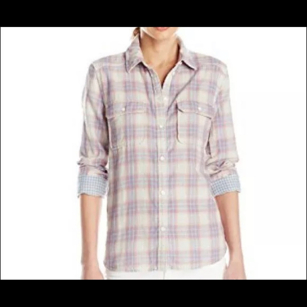 Paige Trudy Flannel Button Front Long Sleeve Pink… - image 1